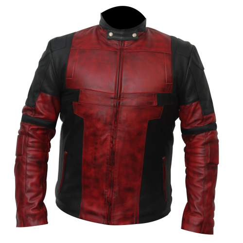 Ryan Reynolds Deadpool 2 Red and Black Waxed Leather Jacket Ryan Reynolds Deadpool 2 Red and Black Waxed Leather Jacket